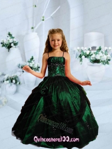 Popular Strapless Dark Green Little Girl Pageant Dress with Appliques
